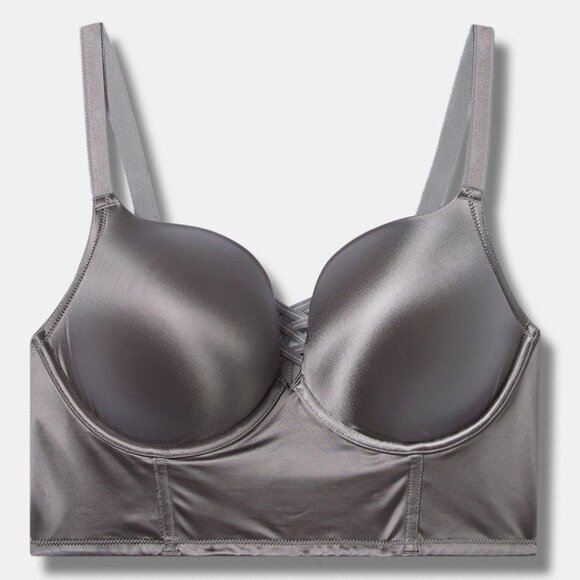 ❤️NWT VINTAGE TORRID XO PLUNGE BRA - PUSH UP, LONGLINE, BACK SMOOTHING, SILVER - Picture 9 of 11